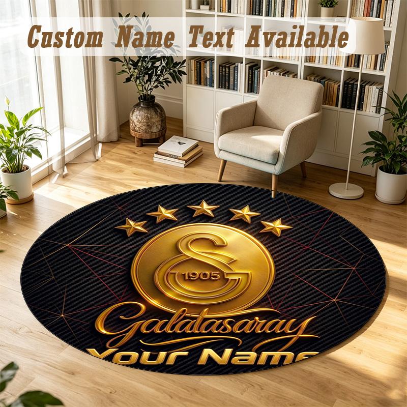 Round Rug Custom NameGalatasaray FC Pattern Non Slip Carpet Home Floor Decor