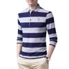 Men's Autumn New Long-sleeved T-shirt Men's Casual Korean Version Trendy Lapel Striped Business Polo Shirt Top
