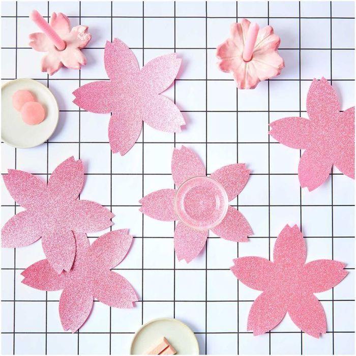 6 underlägg körsbärsblommor med glitter, i filt, 19 x 19 cm