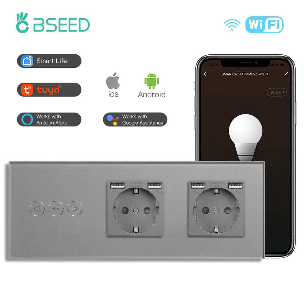 BSEED Wifi Dimmer Switch 1Gang1Way Smart Touch Switches LED Lamps Plus Normal EU Socket With USB Type-c Tuya Smart Life App