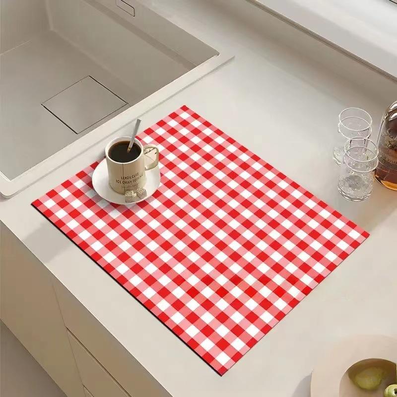 1pc Solid Color Drying Mat Non-Slip Absorbent Mat Tableware Kitchen Counter Drain Mats Placemats for Table
