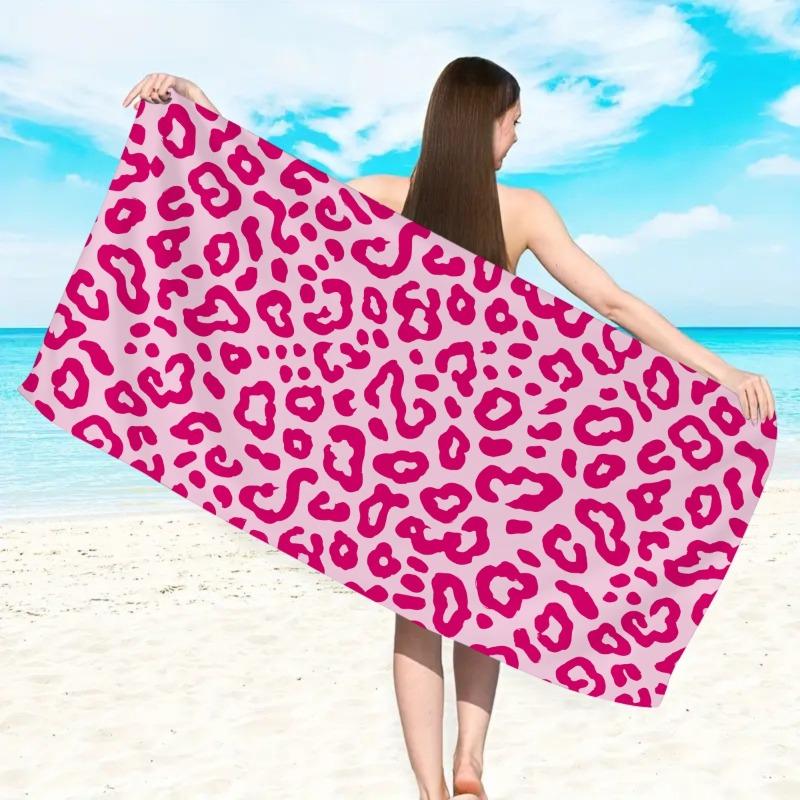 Y2K Hot Pink Leopard Print Beach Towel Girly Wild Animal Fur Pattern Soft Absorbent Quick Dry Towel for Beach Swimming