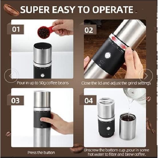 Portable Electric Conical Burr Coffee Grinders, Spice Grinder Electric, Bean Grinder,USB Rechargeable Coffee Maker Stainless Steel Coffee Bean