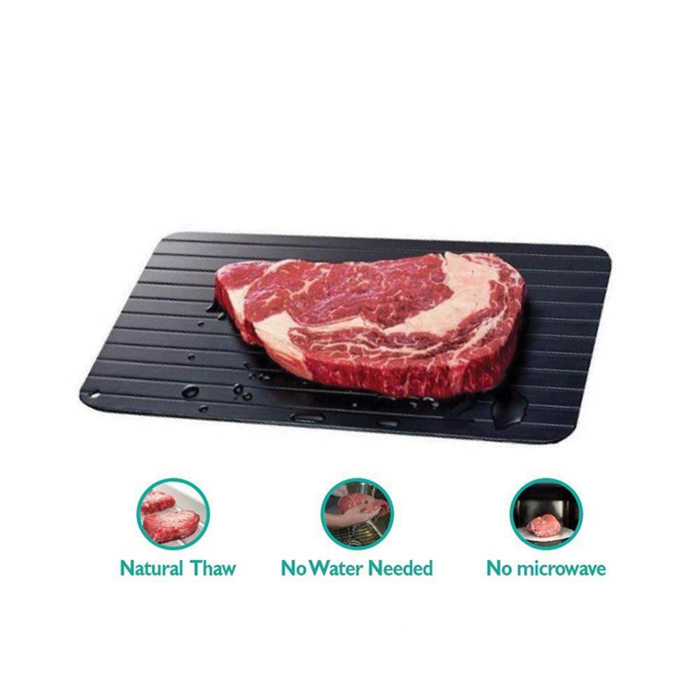 

LMETJMA Fast Defrosting Tray Aluminium Alloy Thaw Food Defrosting Tray Frozen Meat Fish Food Tray With Brush Meat Tools KC0044 35.5x20.5x0.2cm