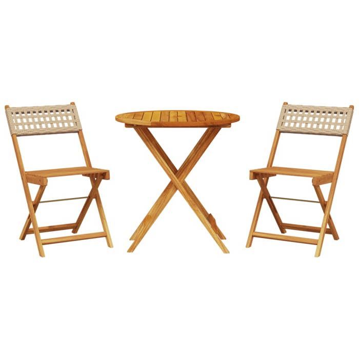 VidaXL 3-piece Bistro Set Beige Woven Resin and Solid Wood, Garden Bistro Set, Balcony Set, 3281840