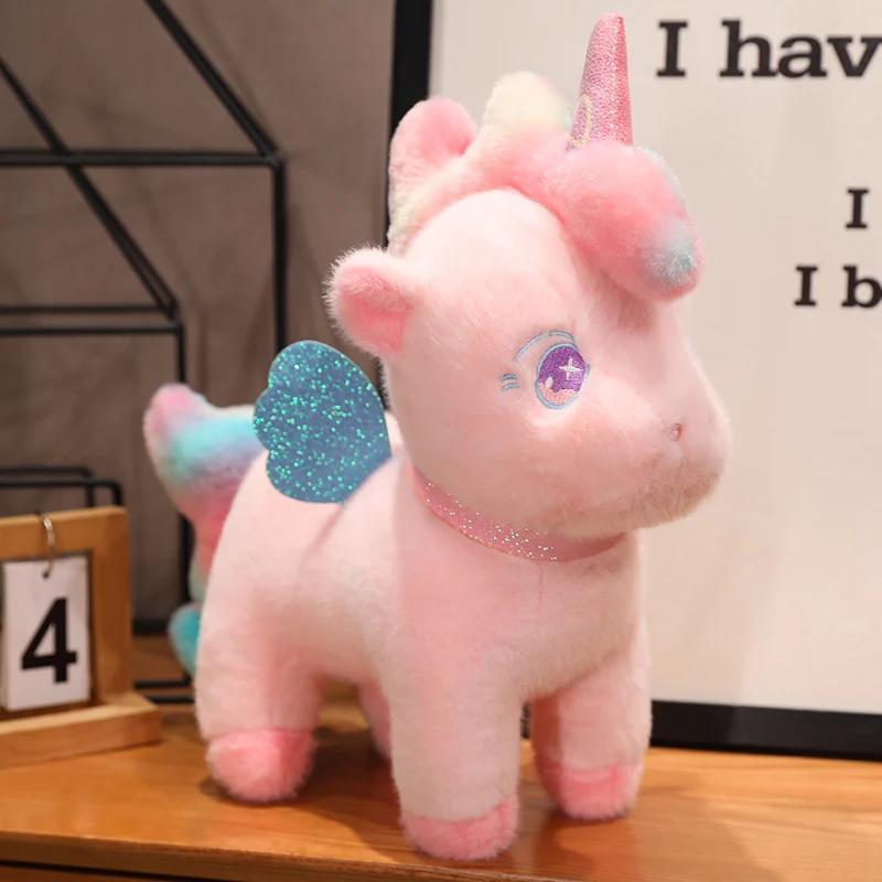 Fluffy Rainbow Unicorn Plush Toys Kawaii Stuffed Cartoon Animal Flying Horse Baby Doll Pillow Christmas Birthday Gift