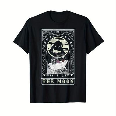 Summer Women's  Mini  Moon Card Pattern T-shirt Daily Leisure and Theme Activities Wear Unisex Cotton Short Sleeves Tees Top