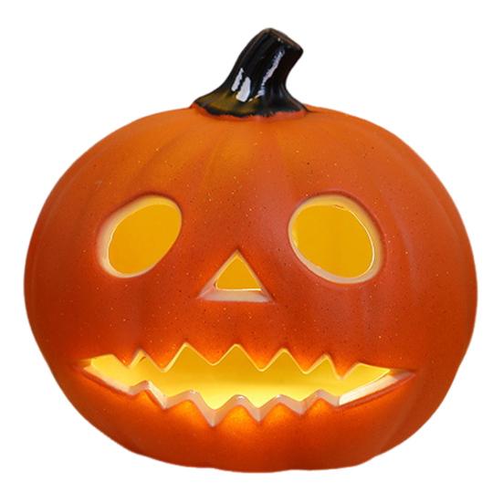 Halloween Pumpkin Light Spooky Carved Plastic Pumpkin Lantern Light-up Pumpkin Figurine for Outdoor Indoor Porch Room Decoration