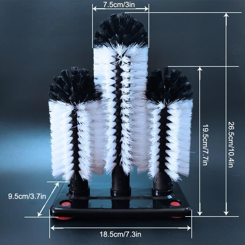 Water Bottle Cleaning Brush Glass Cup Washer With Suction Base 3 Head Bristle Brush For Beer Cup