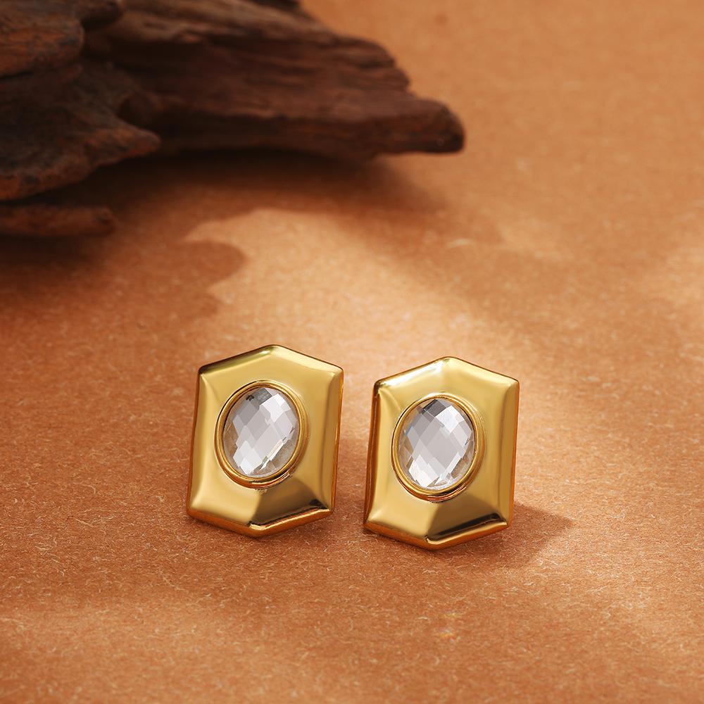 Retro Ethnic Natural Stone Round Earrings for Women Gold Plated Stainless Steel Geometric Piercing Earring Studs Boho Zircon