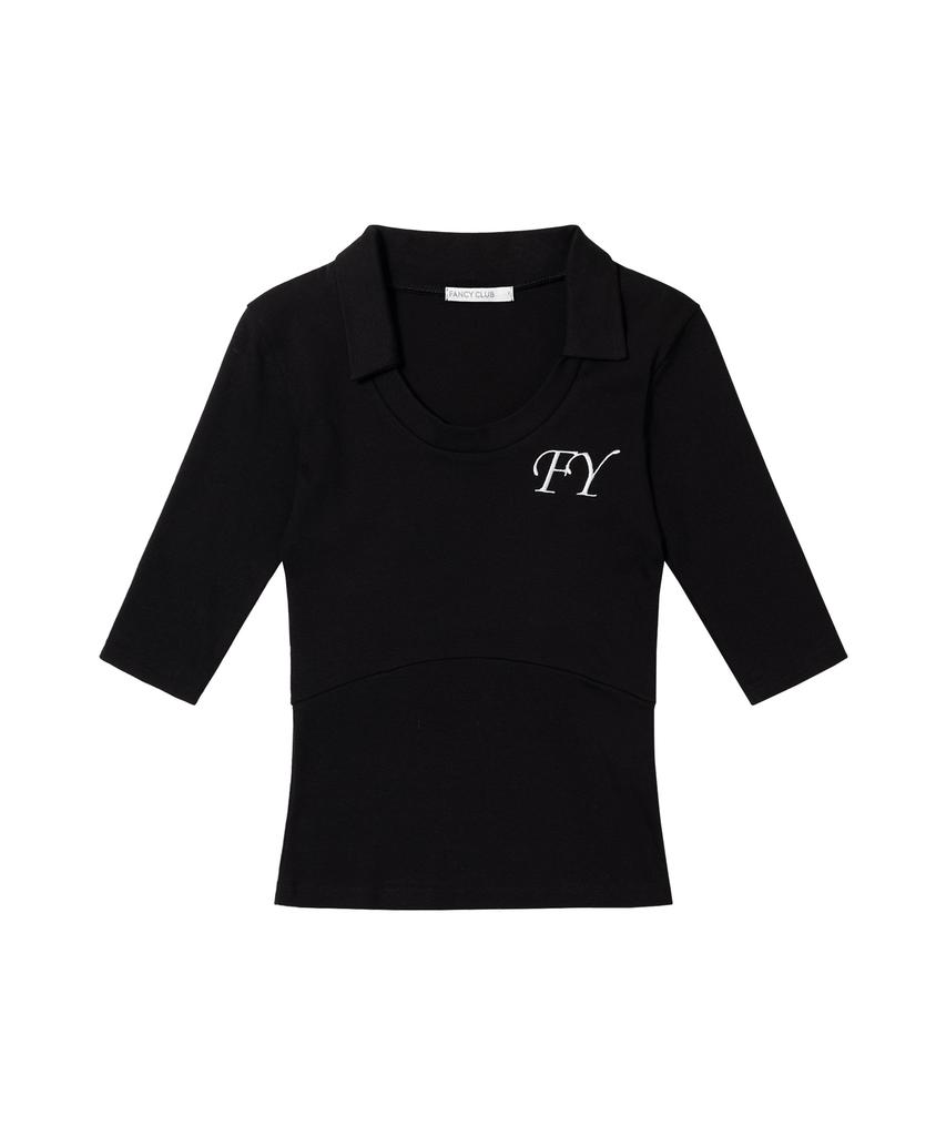 FANCY CLUB Soft Fancy Collar Top (Black) F26Qb045