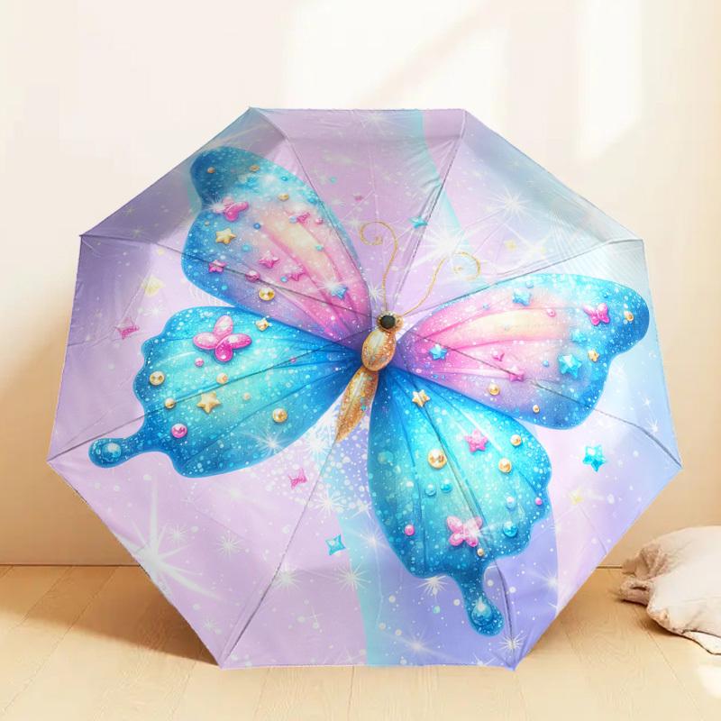 

1pc Butterfly Sparkle Pattern Umbrella Design Automatic Opening and Closing Umbrella, High-quality Travel Umbrella, c1128169