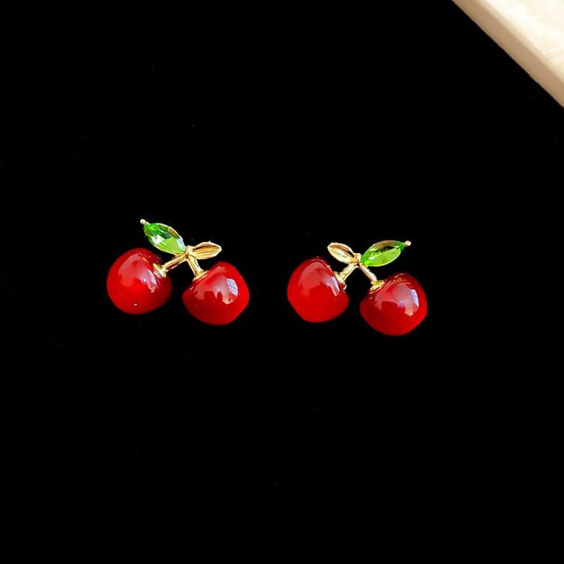 Серебряная Игла Алмазная Смола Вишня Серьги-Гвоздики Корейские Сладкие Нишевые Ежедневные Универсальные Серьги Легкая Роскошь Премиум Серьги Женские