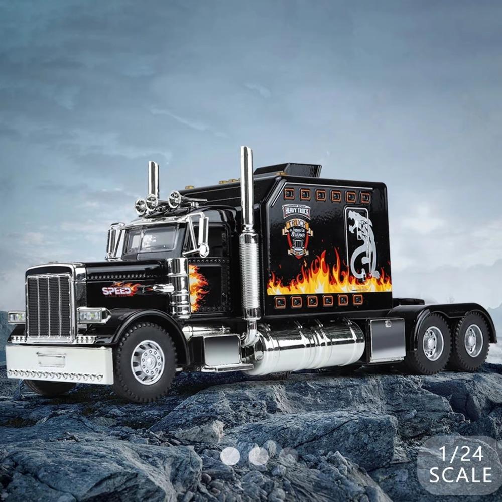 Funny 1:24 American Truck Model Sound And Light Vehicles Gifts Container Truck Simulation Alloy Heavy Truck Model Decoration