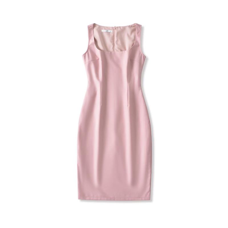 Women's Gray Vest Suit Dress - Retro Sleeveless Sheath with Waist-Cinched High-End Style