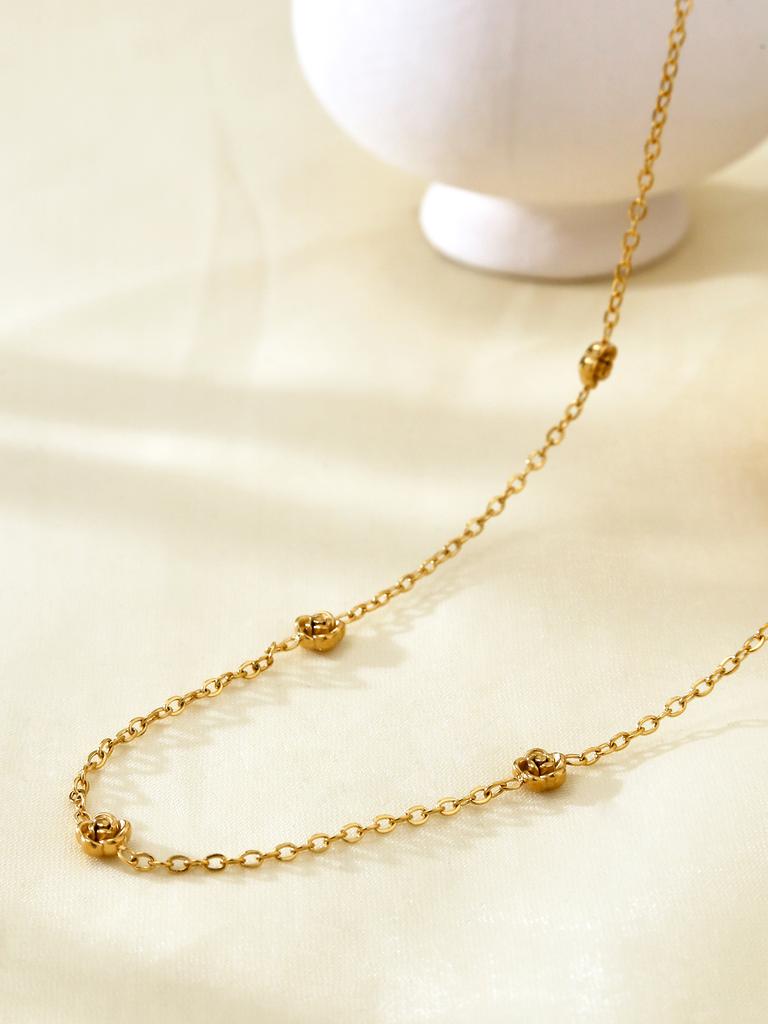 Fashion Simple Light Luxury Exquisite Temperament Senior Sense Of Stainless Steel Plated 18K Gold Rose Necklace Women'S Zircon