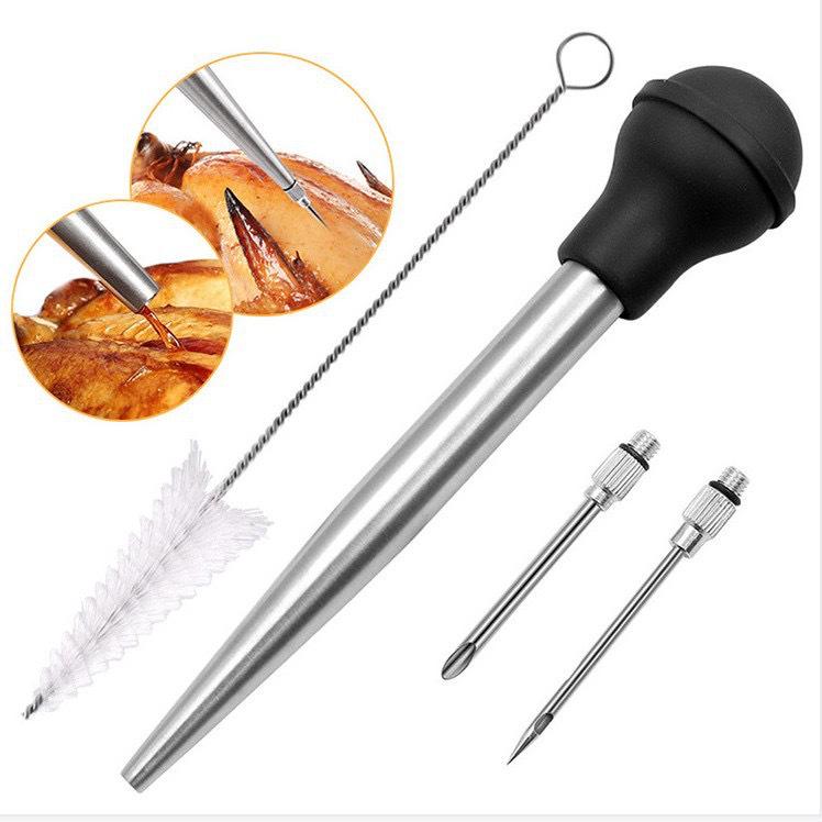 

304 Stainless Steel Turkey Basting Pump with Silicone Seasoning Tube and Cleaning Brush