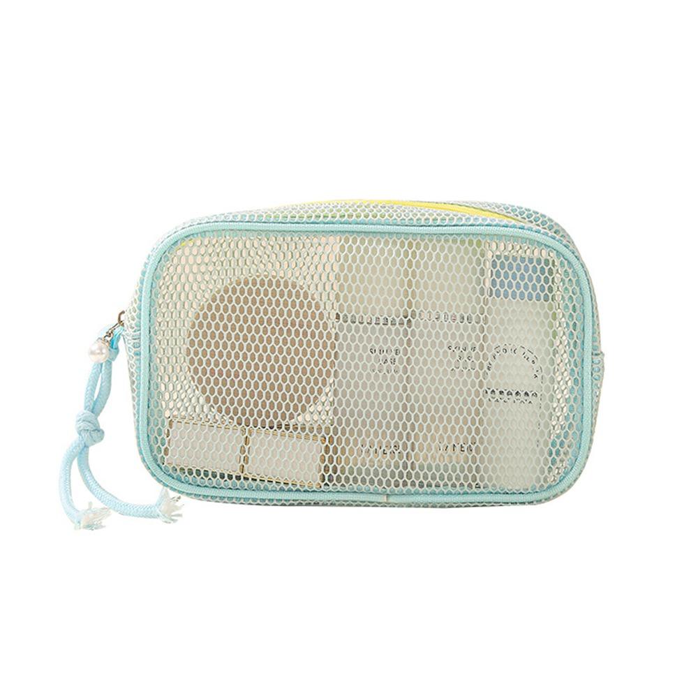 Transparent Mesh Cosmetic Bag Large Capacity Travel Makeup Organizer Coin Purse  Summer Travel синий