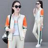 Fashion Colorblock Open Cardigan Women Two Piece Sport Set Slim Fit Long Sleeve Casual Activewear Korean Style Workout Suit