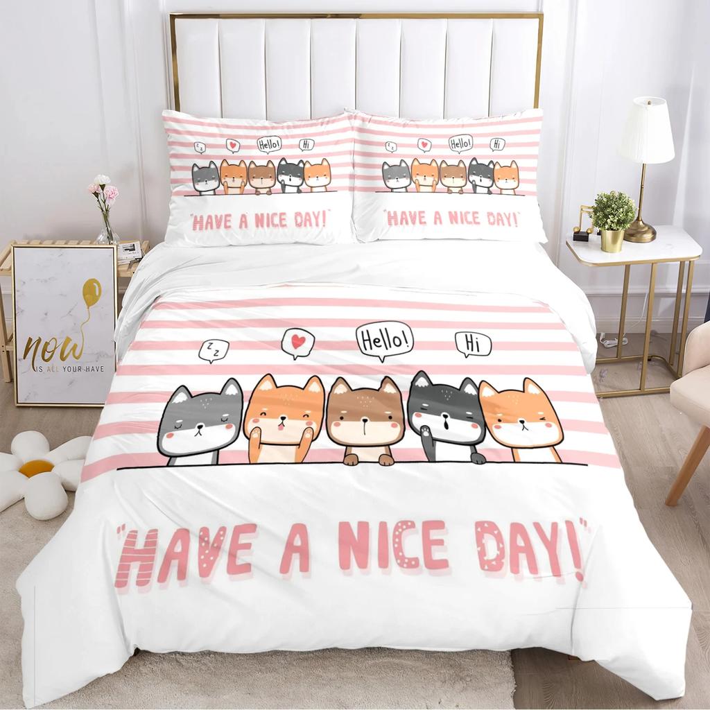 Comforter Fashion Cartoon Bedding Set Cat Dog Animal Soft And S For Teens Boys Single/Twin/Queen/King