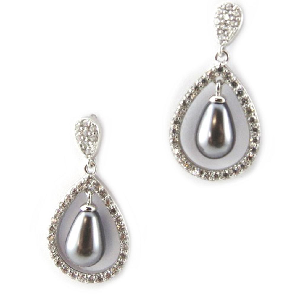 Les Trésors De Lily [L7676] - Boucles Argent 'Sissi' gris blanc argenté (rhodié) - 24x13 mm