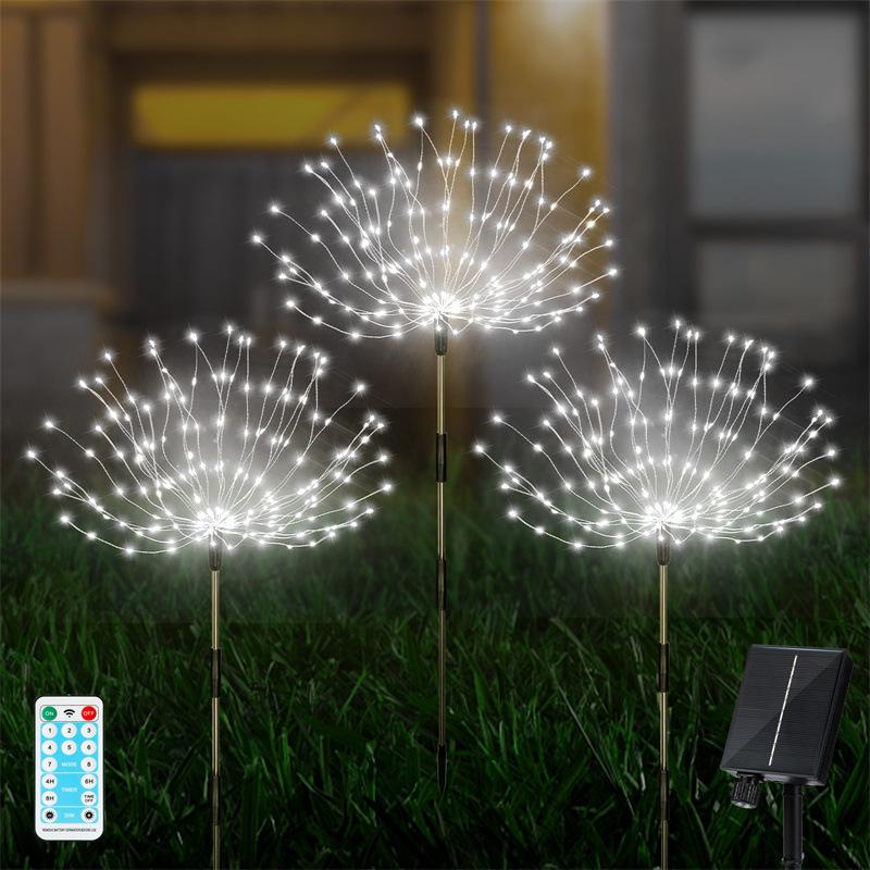 Remote-Control Solar Firework LED String Lights - Waterproof, Decorative Copper Wire Lights for Outdoor Use