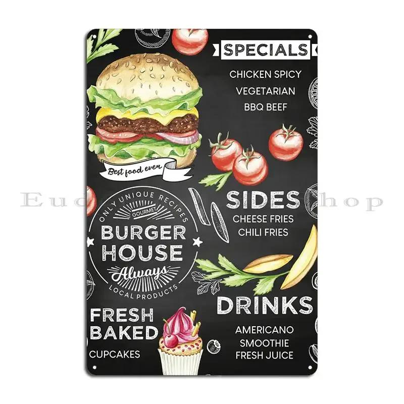 Burger House Blackboard Metal Plaque Poster Cinema Design Club Bar Garage Plaques Tin Sign Poster 20x30cm(7.8x11.8inch)