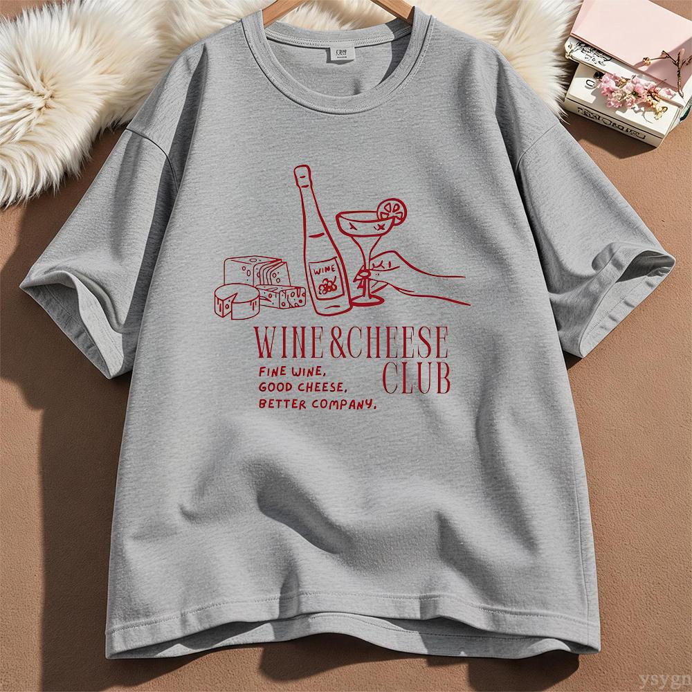 Unisex Wijn en Kaas Club Patroon Y2k Ronde Hals T-shirt Zomer Lente Korte Mouwen Grafische T-shirts Zomer Streetwear Y2K