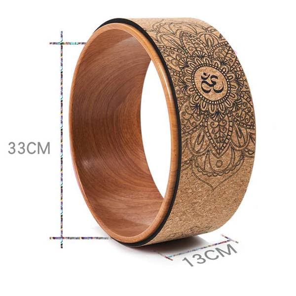 Haskoss Yoga Wheel Yoga Block Cork Yoga Wheel for Yoga Poses and Backbend Inversions with Wood Grain Effect and Mandala Derma Yoga Prop Wheel Print,