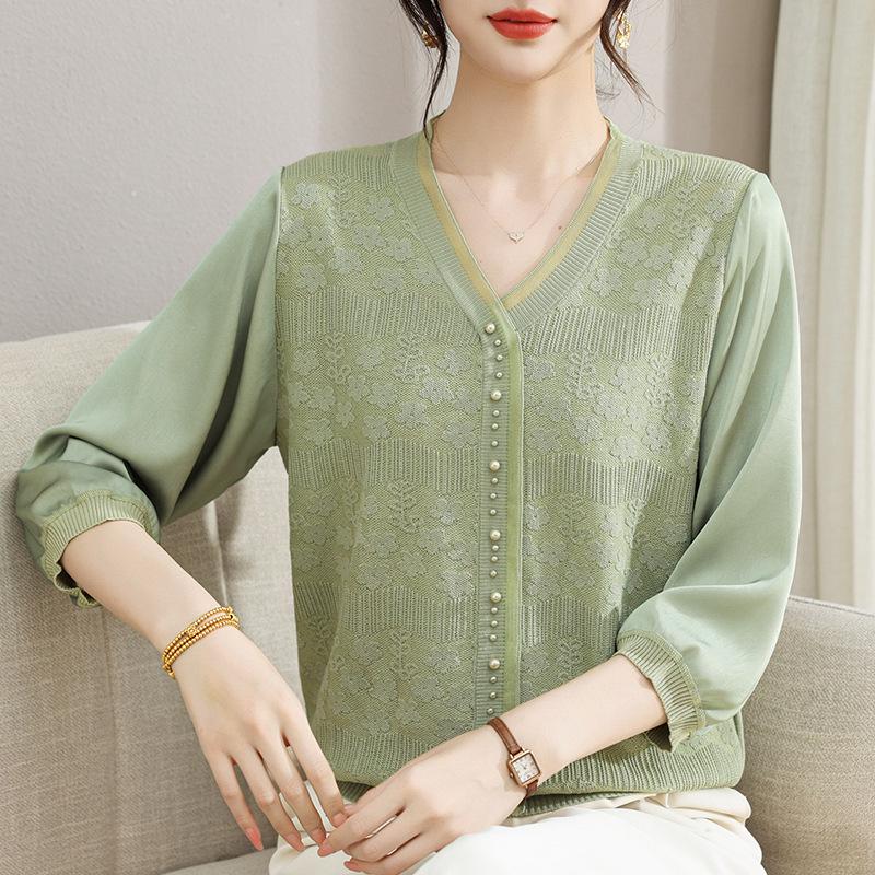 

Stylish Spring Knitwear: Elegant Mesh Sleeve T-Shirt for Middle-aged & Elderly Women 2026 L (up to 105 lbs)