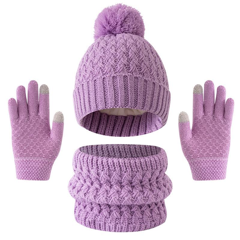 Europäisches & Amerikanisches Kinder Herbst/Winter Plus Samt Bommelmützen, Schal & Handschuhe Set