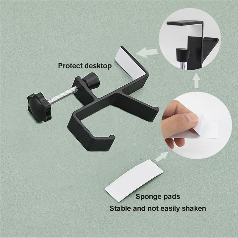 Adjustable Desk Hook Set-Black Anti-Slip Design, 3 Pieces For Bags, Headphones Storage Clamp