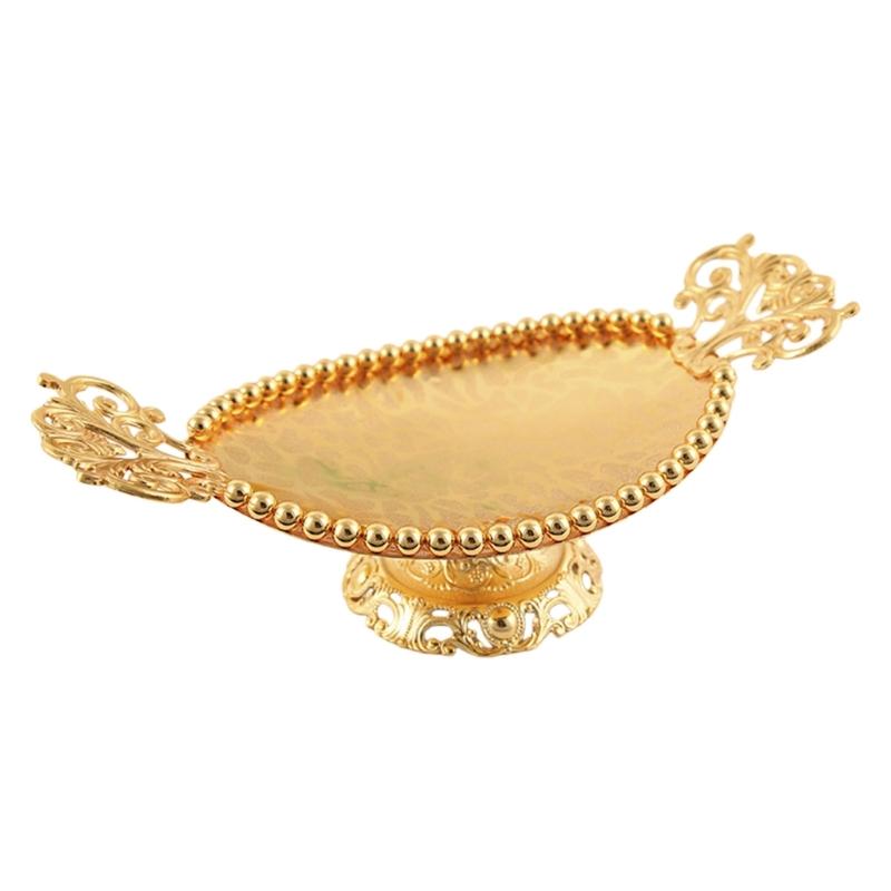 Luxury Golden Beads Metal Serving Platter Oval Shape Snacks Tray For Fruits Dessert And Appetizers Organizers Dish Gift 1
