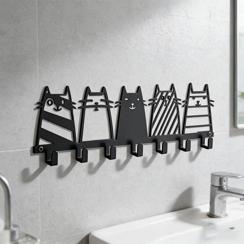 ZNMW Five-Cat Design Carbon Steel Wall Hooks (2-Pack)
