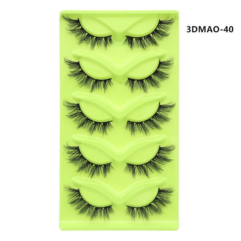 XF 5 Pairs Fox Eye Lashes 3D Silk Fluffy Faux Mink False Cat Eyelashes Custom Packaging Box with Private logo