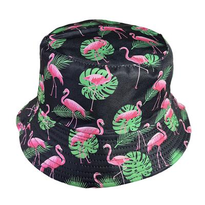 Fisherman Hat Flamingo Printing Unisex Sun Hat Double-sided Travel Camping Cap UV Protection Foldable Short Brim Outdoor Activities Headwear