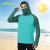 Herren Casual Outdoor Kapuzen Langarm Sonnenschutzhemd Leicht Atmungsaktiv Schnelltrocknend UV-Schutz Top für Sport Wandern