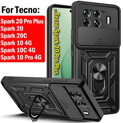 Armor Funda voor Tecno Spark 20C 20 Pro Plus 10 10C 4G Hoesje Schuif Camera Bescherming Ring Stand Cover voor Tecno Spark 20 Pro+ Capa