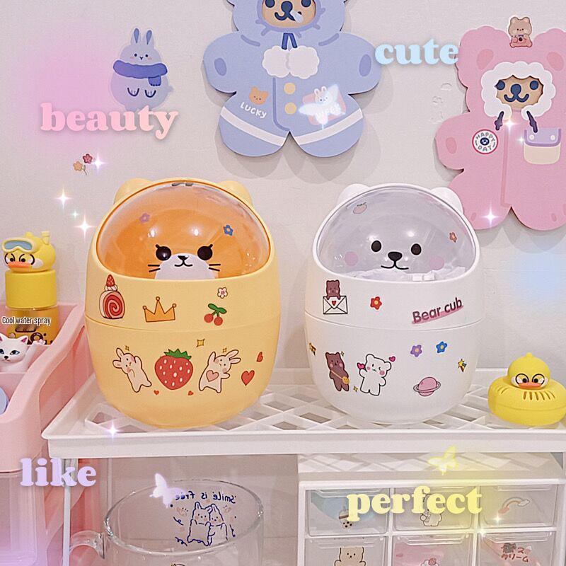 Mini Flip-Top Desktop Trash Can with Lid for Vanity, Study, or Bedside Table - Compact Sundries Storage Basket