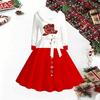 Women Christmas Print Midi Dress, Long Sleeve V‑Neck Furry Trim A‑Line Party Dress, Christmas Limited Edition
