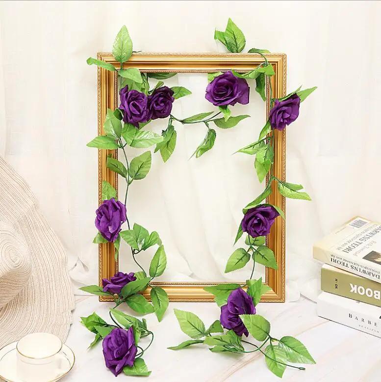 250CM/lot Silk Roses Ivy Vine with Green Leaves For Home Wedding Decoration Fake leaf diy Hanging Garland Artificial Flowers