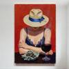 Sexy Woman Straw Hat Red Wine Grapes Dark Red Background Vintage Tin Sign Metal Poster for Bar Home Cafe Wall Decor 8x12 Inch