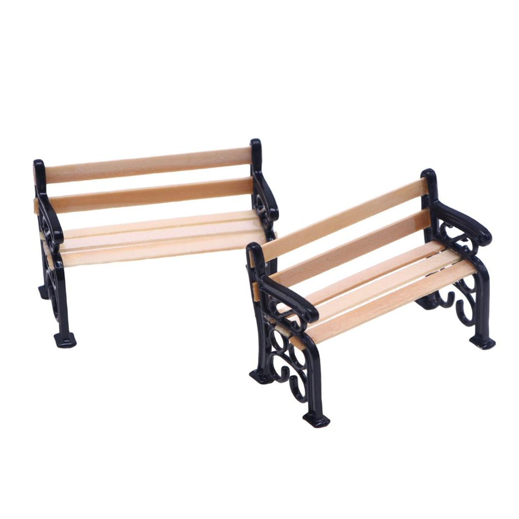 2PCS Miniature Park Chairs Model Furniture Figurine For 1/12 Doll House Decoration Garden Scene Display Accessories