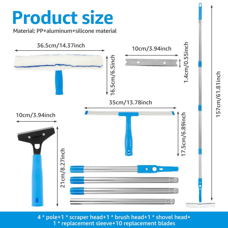 Extended Window Cleaner Kit Glass Squeegee Flooring Duster Cleaner Mop Household Window Wiper Washing Cleaning Brush Tools