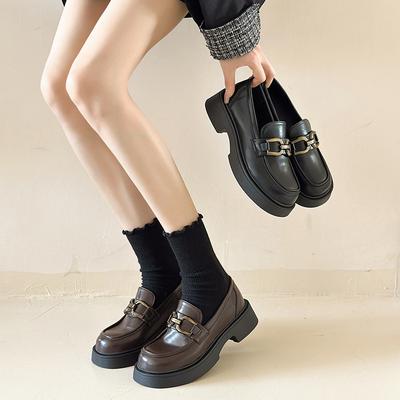 Shoes Women's Platform One-pedal Women's Shoes New Autumn and Winter Small Leather Shoes Black Single Shoes