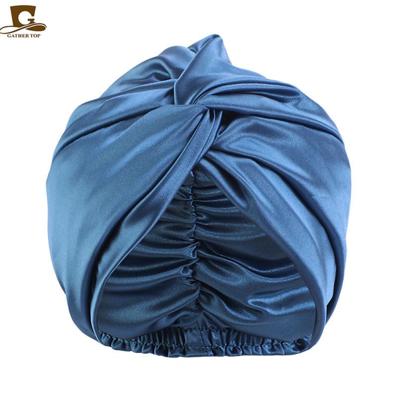 Popular imitation silk double-layer nightcap, cross-twisted cap, shower cap, beauty and makeup hat TJM