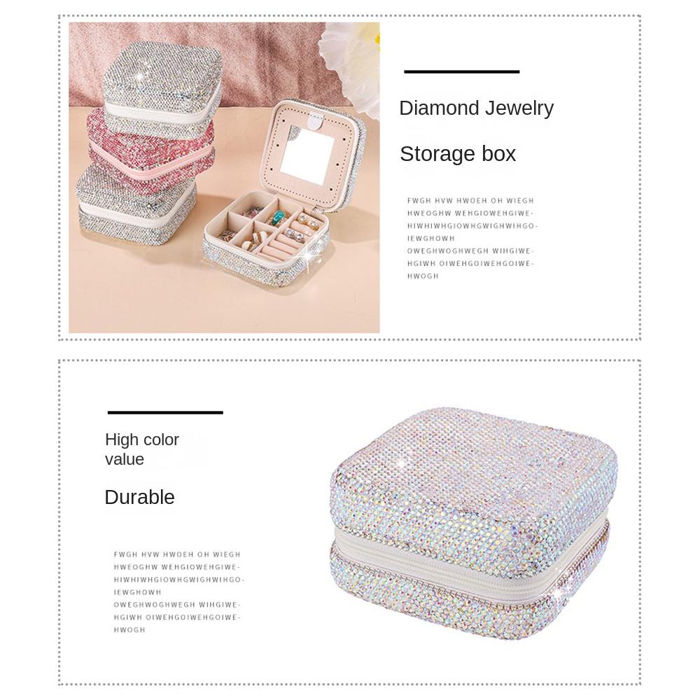 Luxury Travel Earrings Storage Case Square Portable Ring Holder Studded Jewelry Organizer Makeup