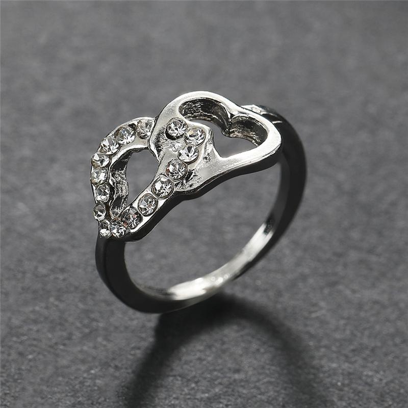 Necklace+Bracelet+ear Stud+finger Ring 4pcs/Set Double Heart Geometry Jewelry Fashion Simple Women's Gift Bridal Accessories