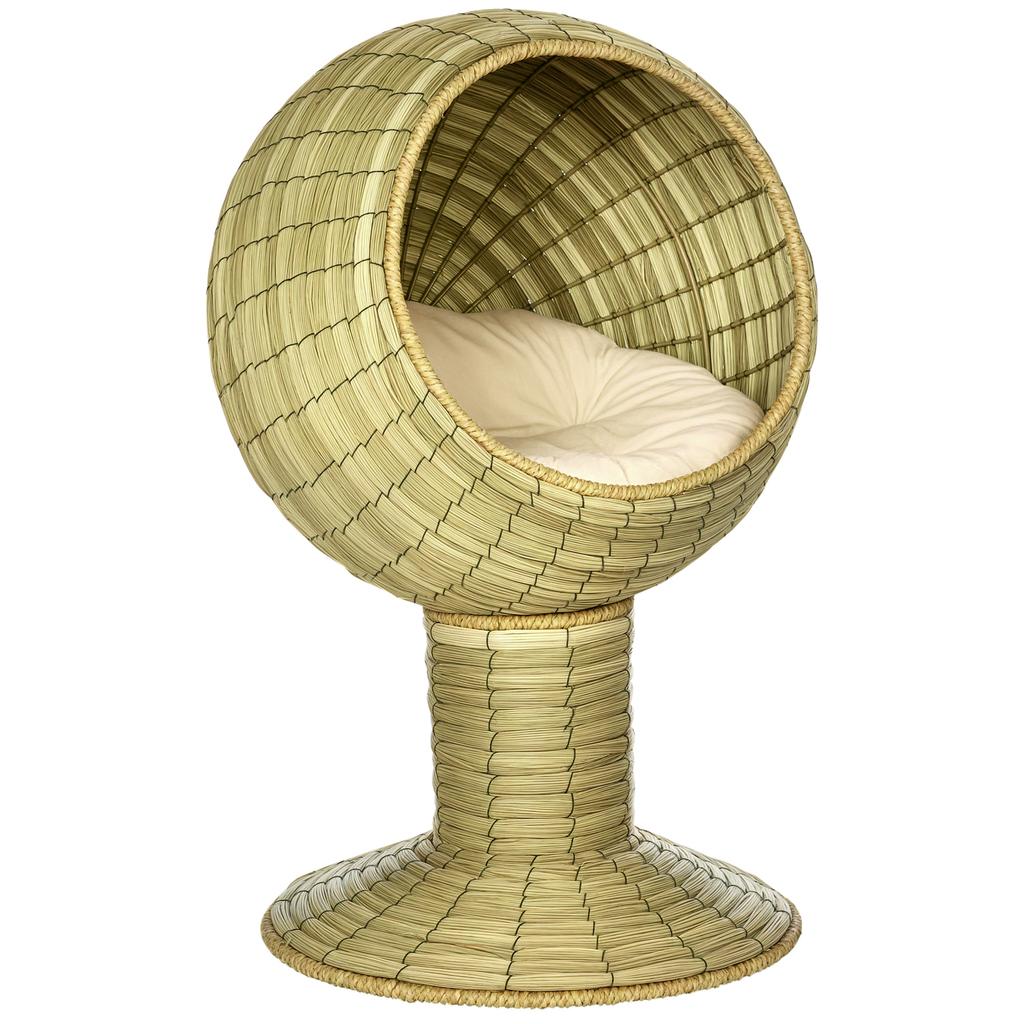 Raised Detachable Cat house, Natural Mat Grass Cat Bed, with Cushion