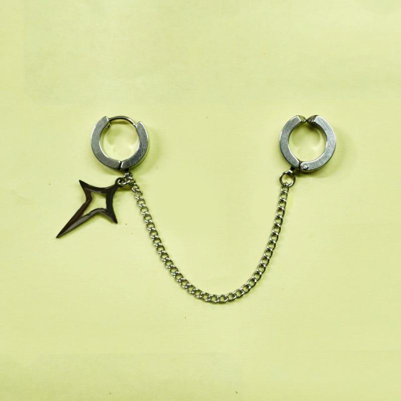 2 Pièces Boucles d'Oreilles Minimalistes Pour Adolescents Oreille Sans Perçage Bijoux Femmes Hommes Rétro Punk Pendentif Étoile à Quatre Pointes Ornements Cadeau